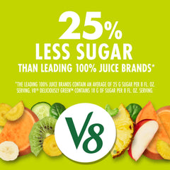 V8 Deliciously Green demonstrates 25% less sugar per 8 oz for a lighter option