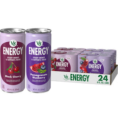 V8 Energy Black Cherry can showing bold flavor for focused moments