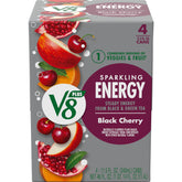 V8 +ENERGY Black Cherry energy drink can, 4-pack for on-the-go refreshment.