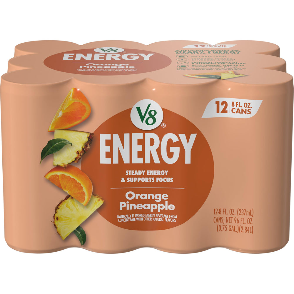 V8 Energy Orange Pineapple pack shot for on-the-go energy.