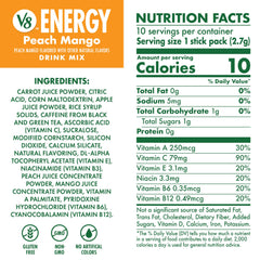 V8 Energy Peach Mango packet being opened to mix with water.