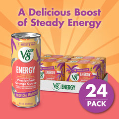 V8 Energy being poured into a glass for refreshing enjoyment