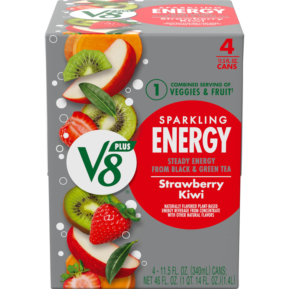 V8 +Energy Sparkling Strawberry Kiwi can with bold flavor and plant-based energy.