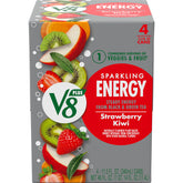 V8 +Energy Sparkling Strawberry Kiwi can with bold flavor and plant-based energy.