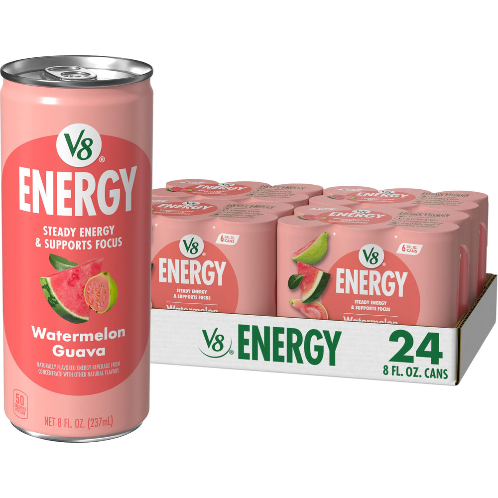 V8 Energy Watermelon Guava can front view with a refreshing caffeine boost.