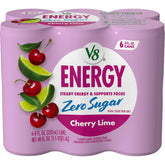 V8 Energy Zero Sugar Cherry Lime can front showing zero sugar option for quick energy