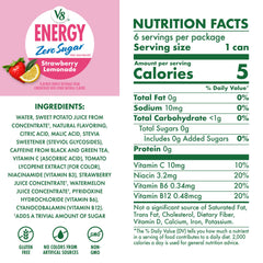 V8 Energy Zero Sugar Strawberry Lemonade can side view highlighting portable caffeine option