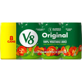 V8 Original 5.5 oz can in an eight-pack display for easy veggie nutrition