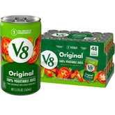 V8 Original vegetable juice pour into a glass for a quick veggie boost.