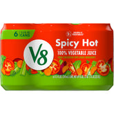V8 Spicy Hot juice can front showcases bold branding and grab-and-go convenience.