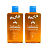 Vacation Chardonnay Oil SPF 30 bottle pour demonstrates lightweight hydration