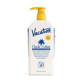 Vacation Classic Lotion SPF 50 bulk bottle with pump for quick, even coverage.