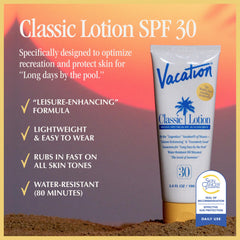 Vacation Classic Sunscreen Lotion SPF 30 application on skin showing invisible finish