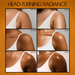 Even-tone glow on skin with VACATION Shimmer Oil SPF 30