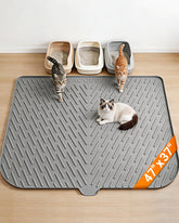 Vacqueen extralarge cat litter mat in grey showing the 47 by 37 inch surface for multi-cat homes.