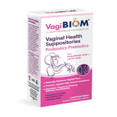 VagiBiom packaging highlights convenient probiotic suppositories for daily balance.