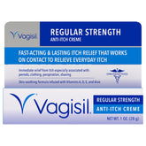 Vagisil Regular Strength Anti-Itch Cream tube close-up showing fast relief for vaginal itching