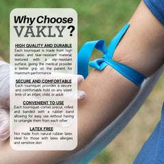Vakly disposable tourniquet 1x18 blue, textured surface for secure grip during procedures.