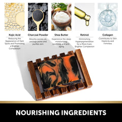 VALITIC charcoal bar natural ingredients label featuring kojic and turmeric