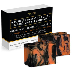 VALITIC charcoal kojic turmeric bar pack-front highlights cleansing and potential brightening for face and body