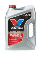 Valvoline MaxLife Extended Protection 5W-30 bottle demonstrates high-mileage lubrication