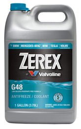 Valvoline Zerex G48 concentrate antifreeze bottle protects aluminum and other metals in cooling systems.