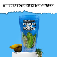 Van Holten's pouch close-up highlighting bold dill flavor for a tasty bite.