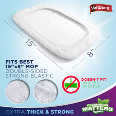 VanDuck terry cloth mop cover fits 8x15 inch heads for versatile reuse.