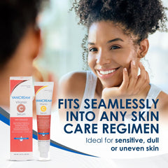Airless packaging detail protecting Vanicream Vitamin C Serum formula.
