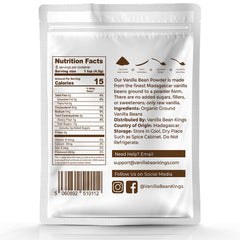 Vanilla Bean Kings powder scoop shows precise measuring for coffee and shakes.