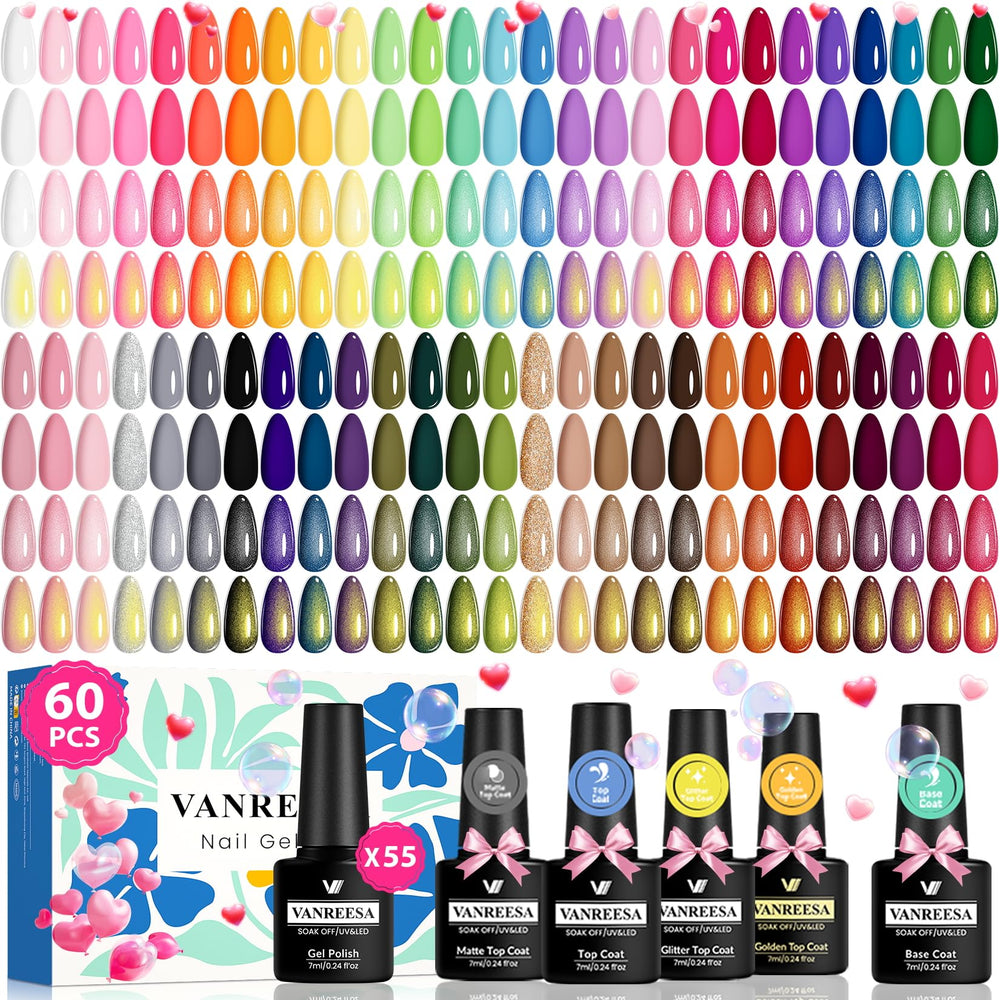 Vanreesa gel nail polish set shows 55 color shades for versatile manicures