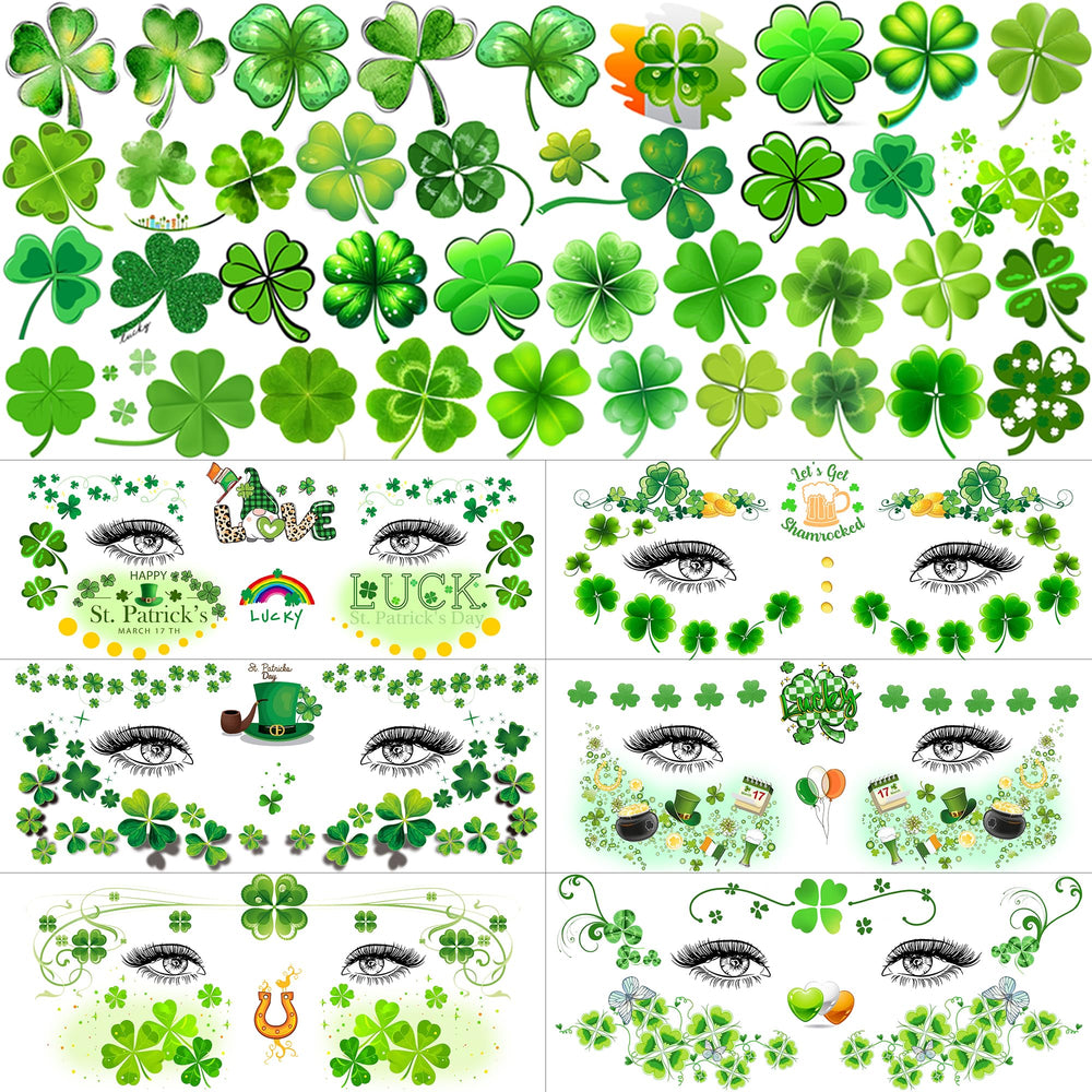 VANTATY St. Patrick's Day green shamrock tattoos for the face, perfect festive looks.
