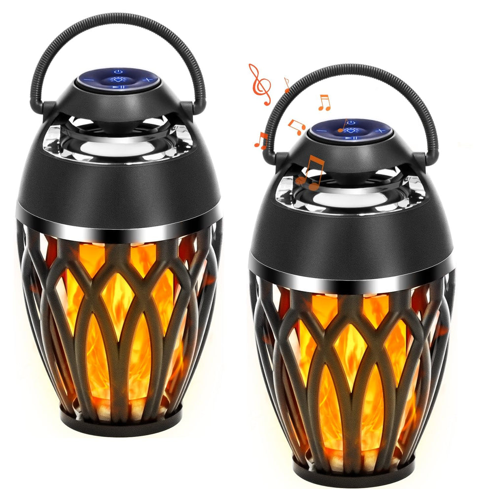 Vanten LED flame speaker outdoors with warm ambient glow