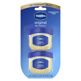 Vaseline Lip Therapy Original Mini two-pack front packaging for on-the-go hydration.