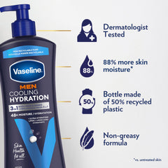 Vaseline Men Cooling Hydration being applied to the face for 3-in-1 use
