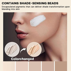 Application shot of VBEYD Foundation on the cheek for a demi-matte finish.