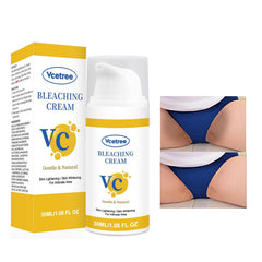 Vcetree skin bleaching cream bottle closeup showing gentle formula for sensitive areas