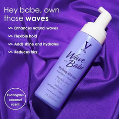 V&Co Wave Babe mousse on hands highlights easy, even application.