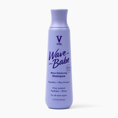 V&Co Wave Babe shampoo bottle highlighting hydrating formula for defined waves.