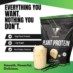 VEDGE vegan protein powder vanilla scoop-dispense view shows convenient serving