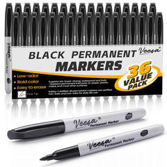 VEESA 36-pack permanent markers with a fine-tip for precise lines on paper and plastic.