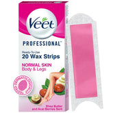 Veet waxing kit box and strips for easy at-home hair removal.