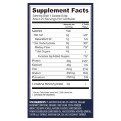 Vega Protein and Creatine chocolate label on bottle for daily use