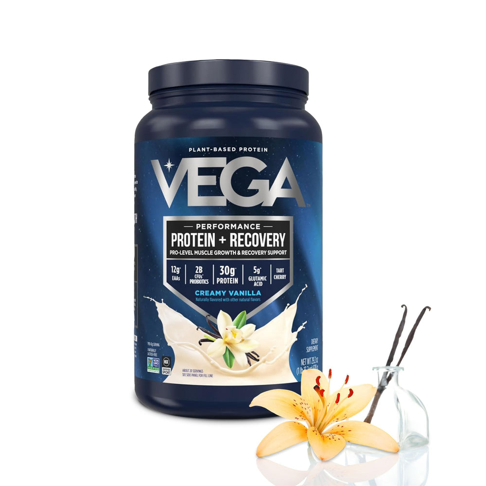 Vega Sport vanilla protein tub front for shakes and flavor