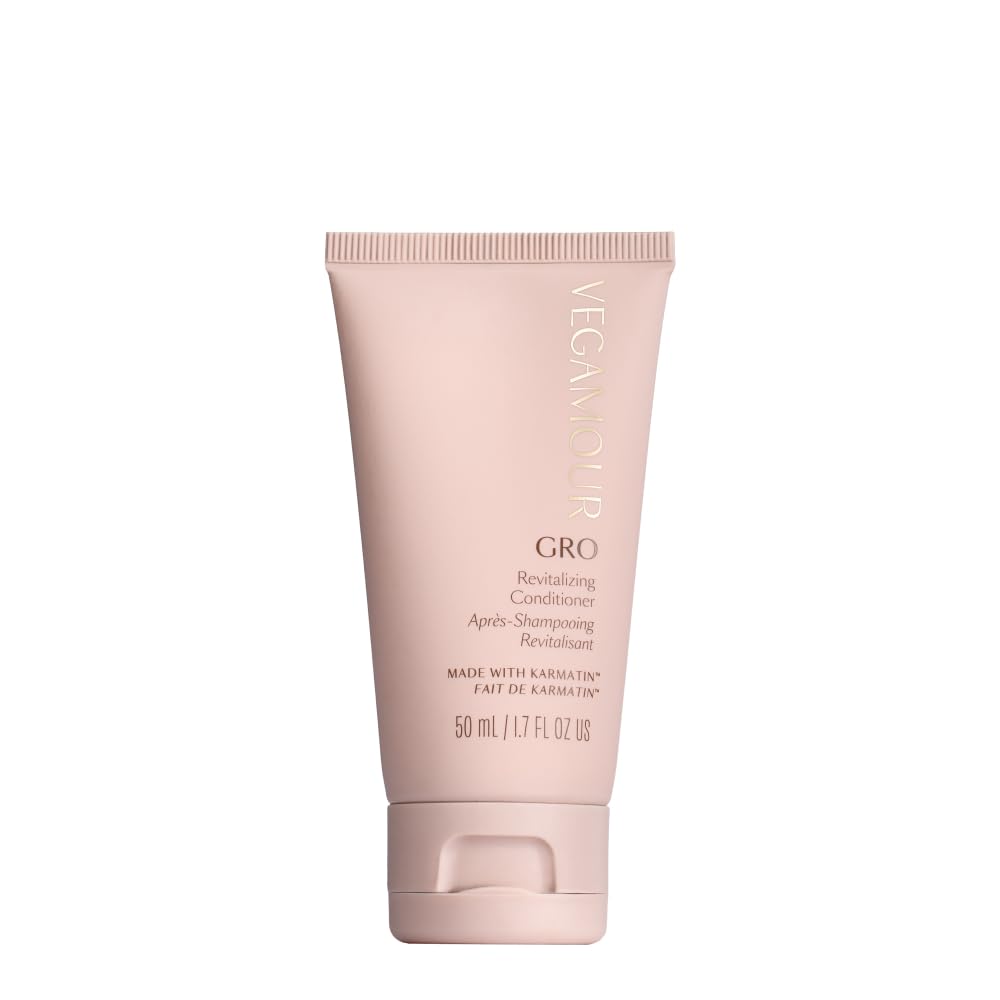VEGAMOUR GRO Revitalizing Conditioner travel tube: lightweight, ideal for on-the-go hair nourishment.