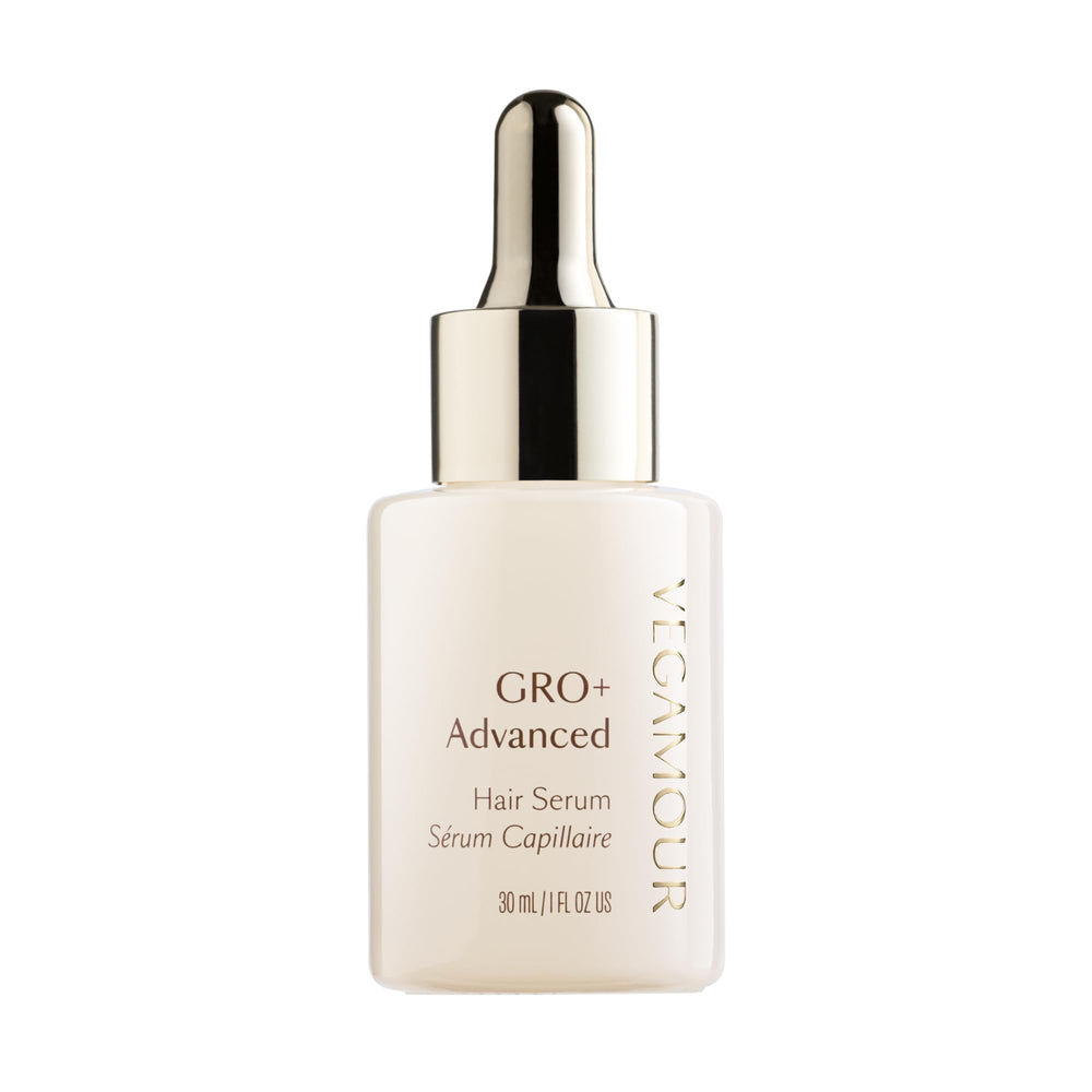 VEGAMOUR GRO+ serum bottle showing easy daily scalp treatment