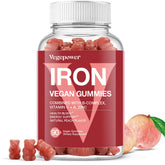 VEGEPOWER Vegan Iron Gummies peach bottle showing the peach-flavored iron supplement for daily use