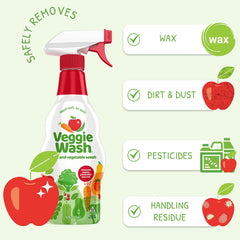 Veggie Wash spray on produce for quick cleaning.