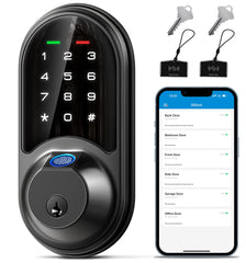 Veise RZ07 fingerprint lock on a front door for quick, secure entry.