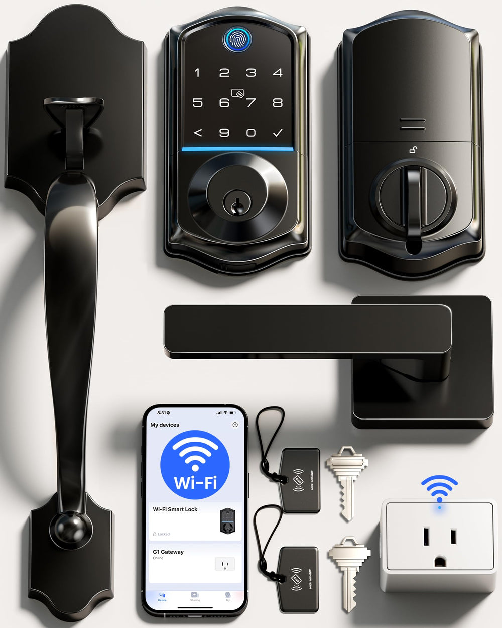 Veise VE017G-H front door lock with matte black finish enabling keyless entry
